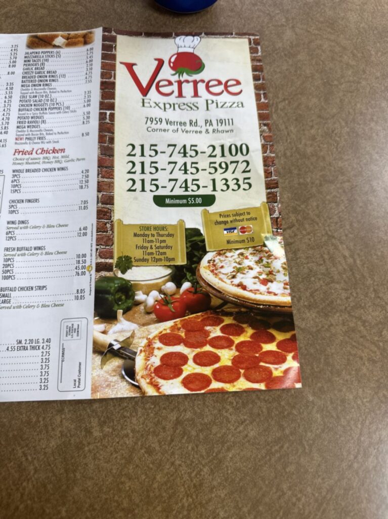 Verree Express Pizza Menu 8